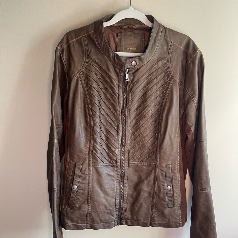 Women’s Brown Leather Zip-Front Jacket
